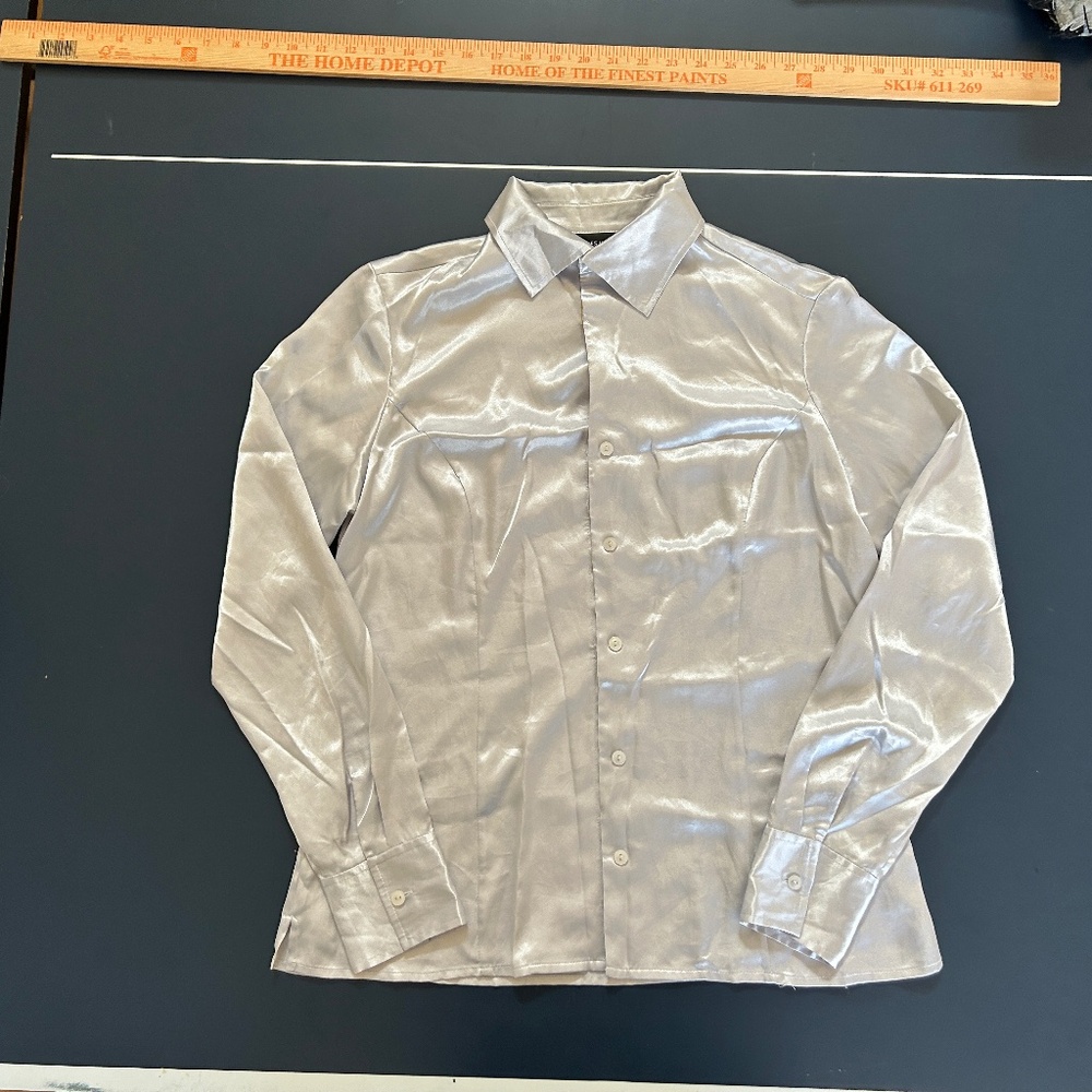 Sleek Silver Long Sleeve Button Down Shirt